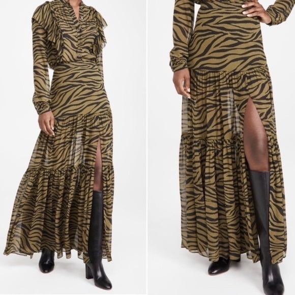 Veronica Beard NWT Serence Maxi Skirt Size 2 in Olive Zebra - Picture 5 of 14